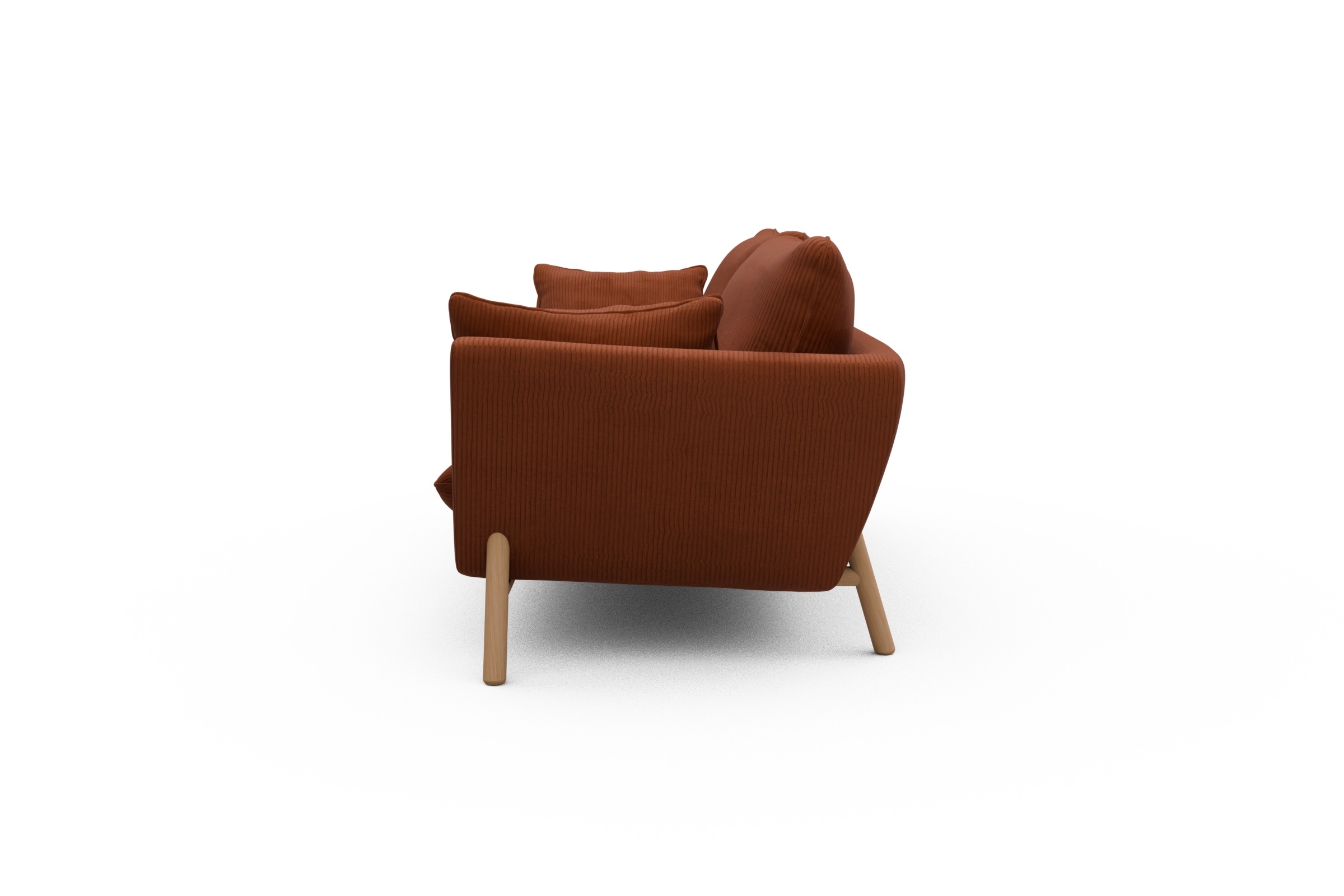 Sofa Emil 3-Sitzer Beinfarbe Eiche Natur Corduroy-Burnt-Orange