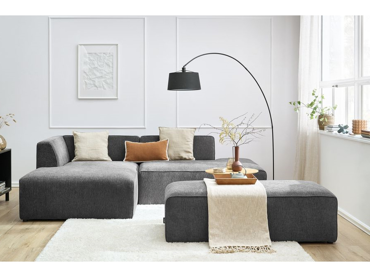 Bobochic Megeve Ecksofa mit Schlaffunktion und Pouf Strukturstoff Dunkelgrau Ecke links