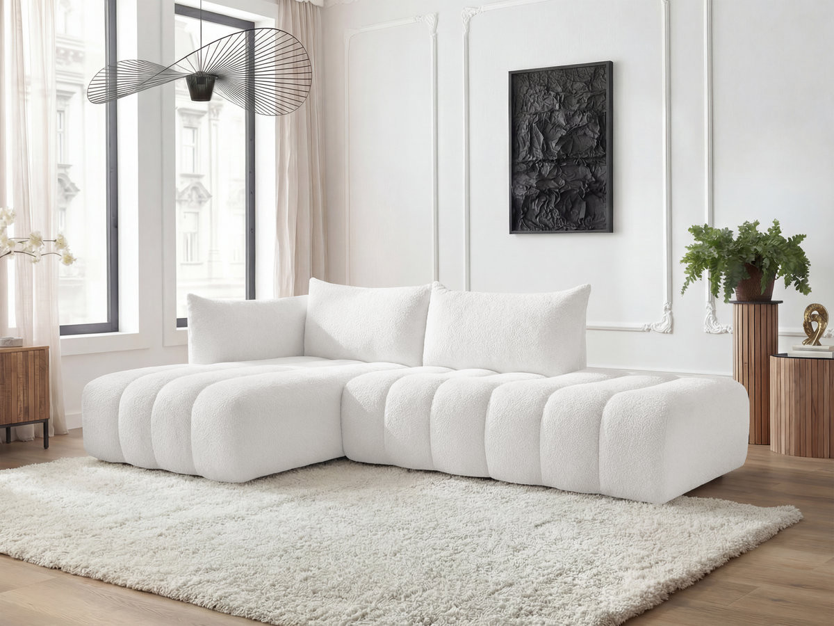 Bobochic Azra Ecksofa 319 × 178 cm Bouclé-Stoff Weiß Ecke links