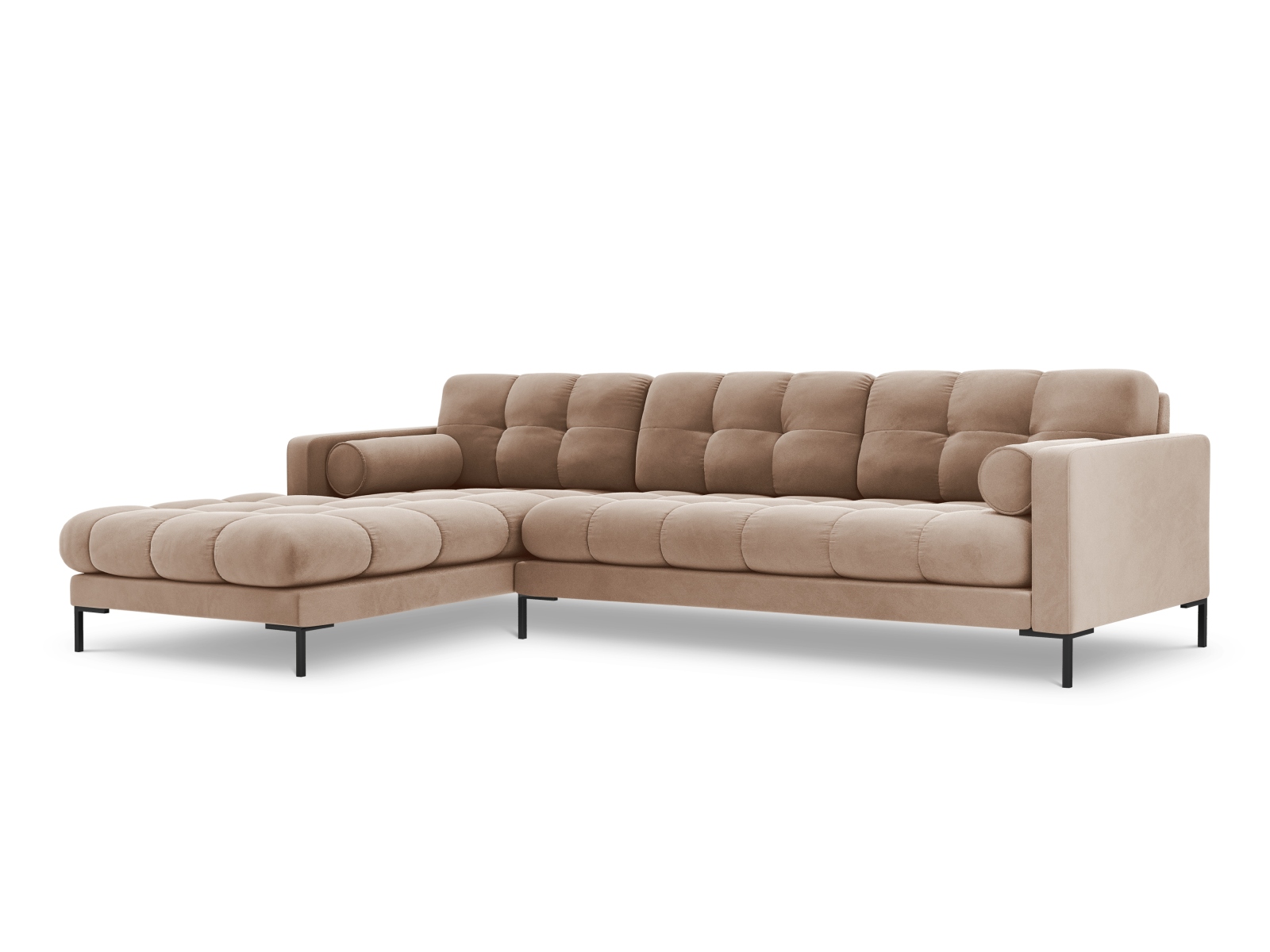 Cosmopolitan Design Ecksofa Bali 5-Sitzer Samt Bluvel Beige Links Beine Schwarzes Metall