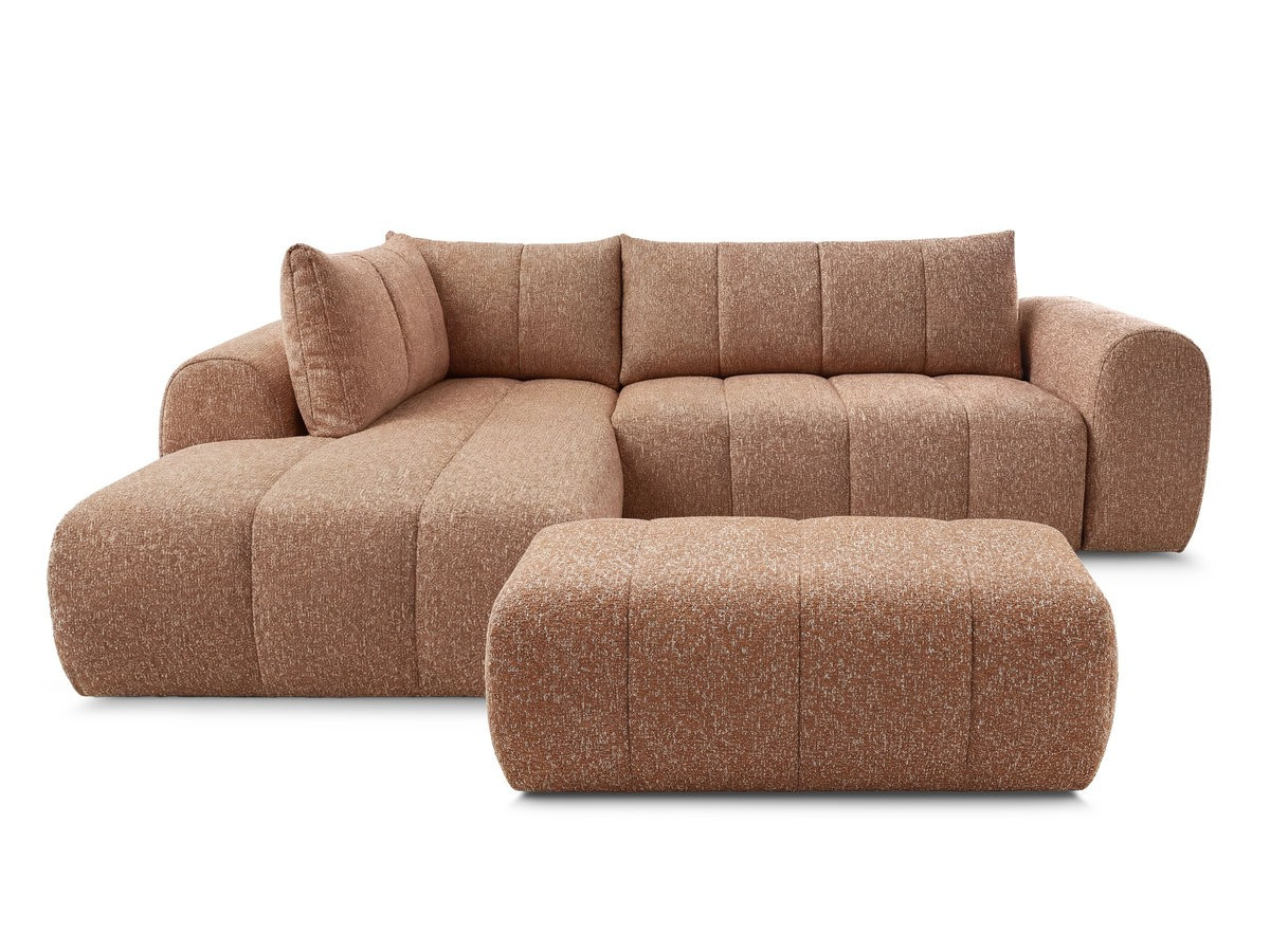 Bobochic Nesty Ecksofa in L-Form, 256 cm, mit Pouf Melange-Stoff Orange Ecke links