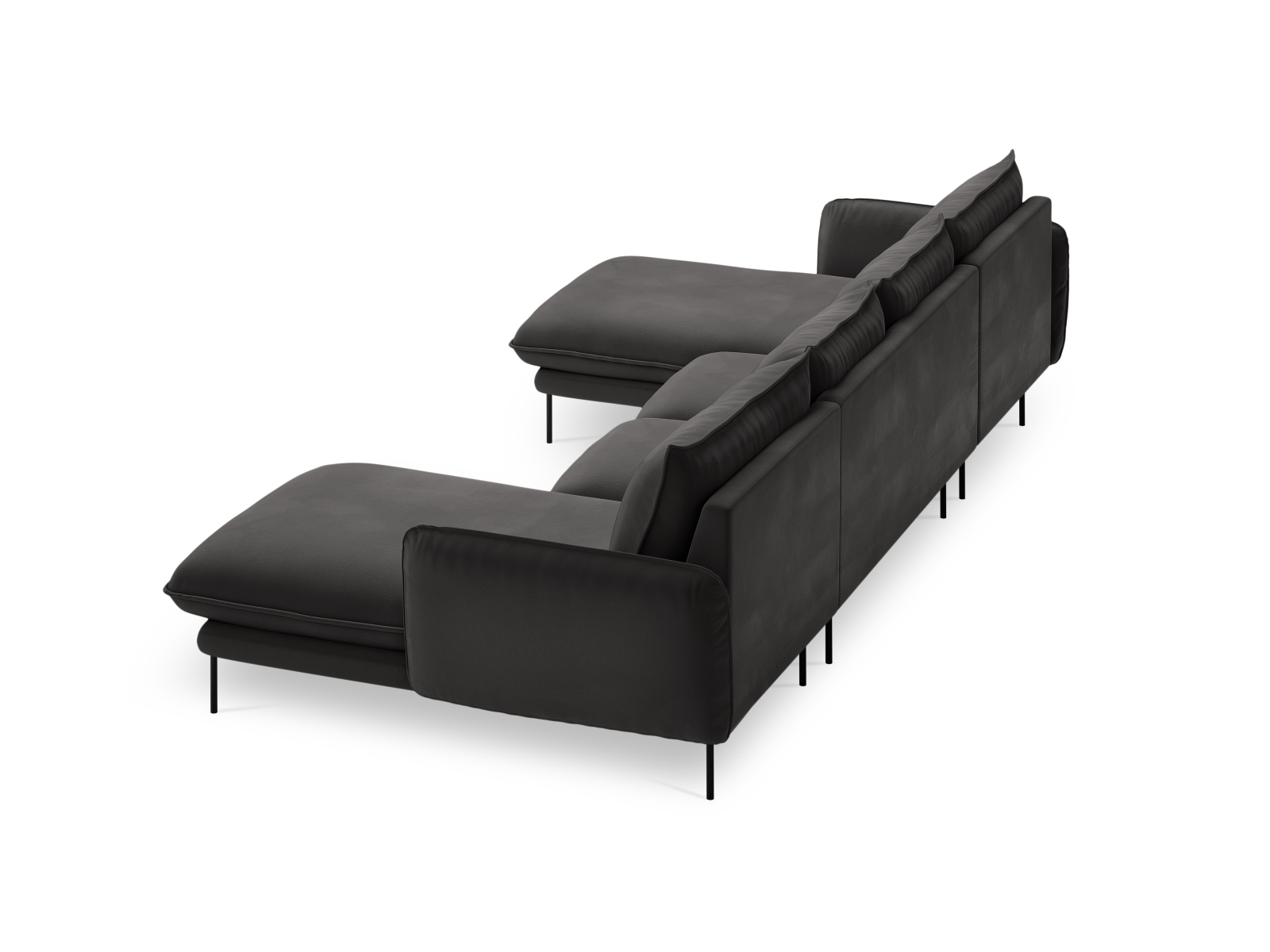 Cosmopolitan Design Panoramasofa Vienna 6-Sitzer Samt Bluvel Dunkelgrau Melange Beine Schwarzes Metall