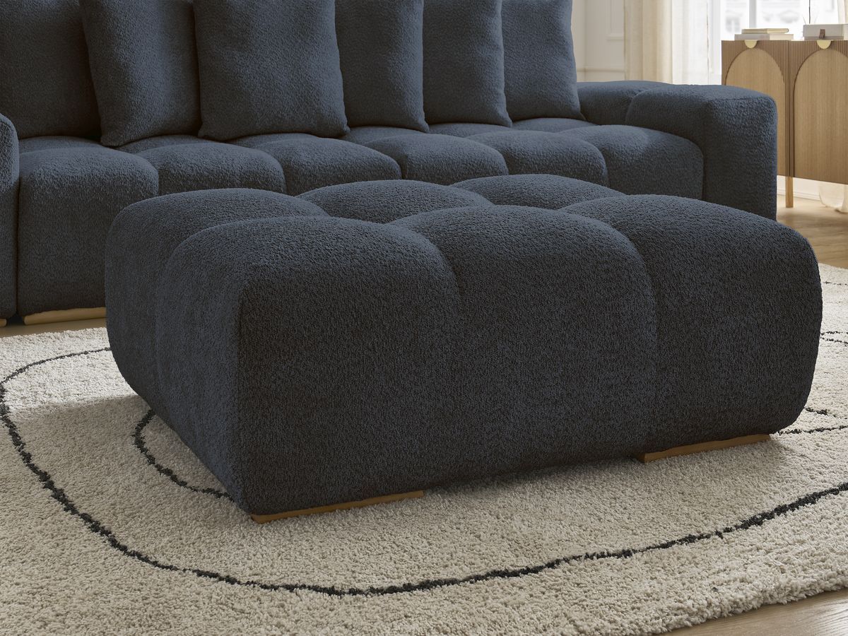 Bobochic Anakin Schlafsofa 3-Sitzer mit Bettkasten und Pouf, 6 Kissen Bouclé-Stoff Dunkelblau