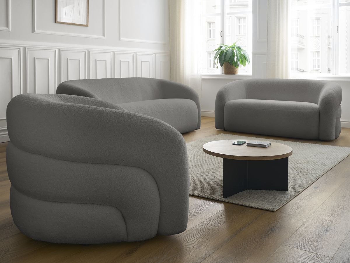Bobochic Elina Sofa 6-Sitzer Bouclé-Stoff Dunkelgrau
