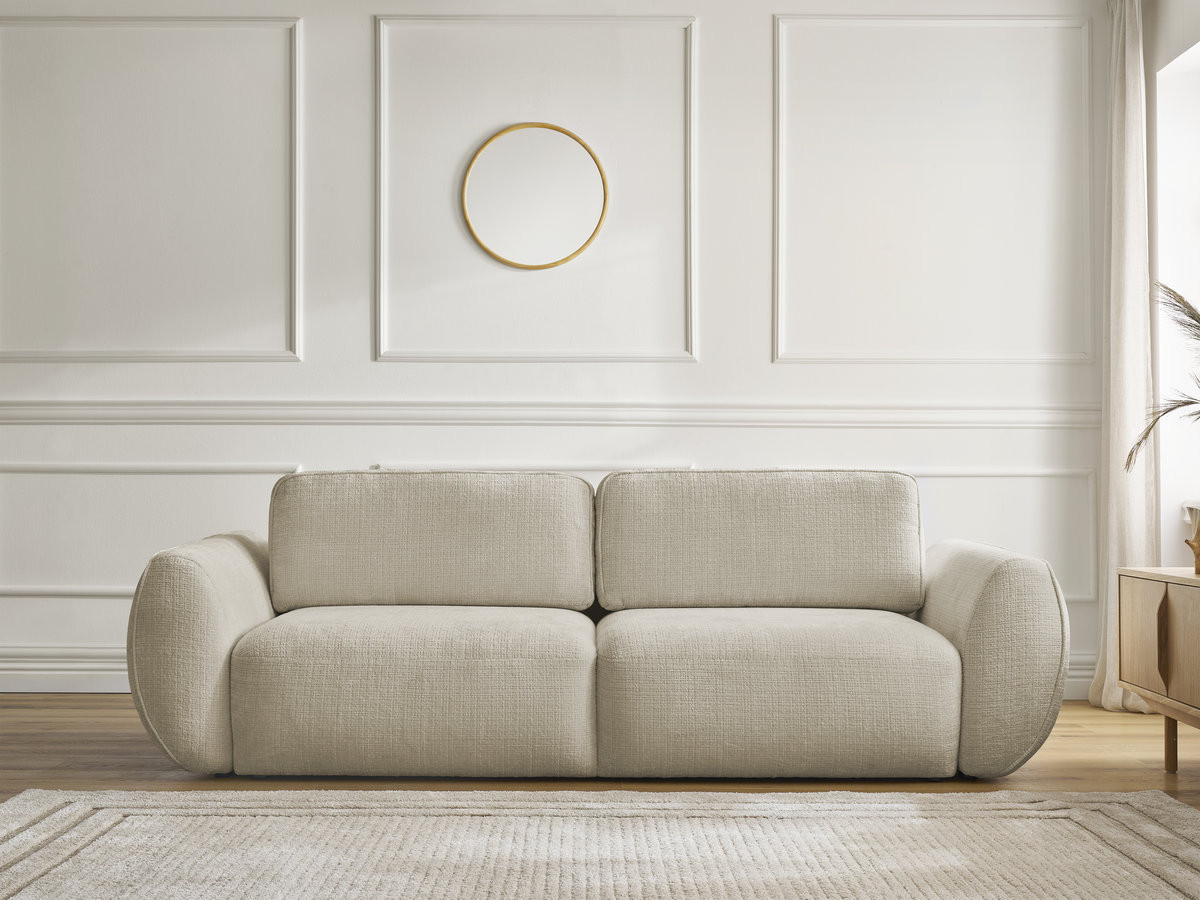 Bobochic Denise Schlafsofa 3-Sitzer mit Bettkasten Strukturstoff Beige