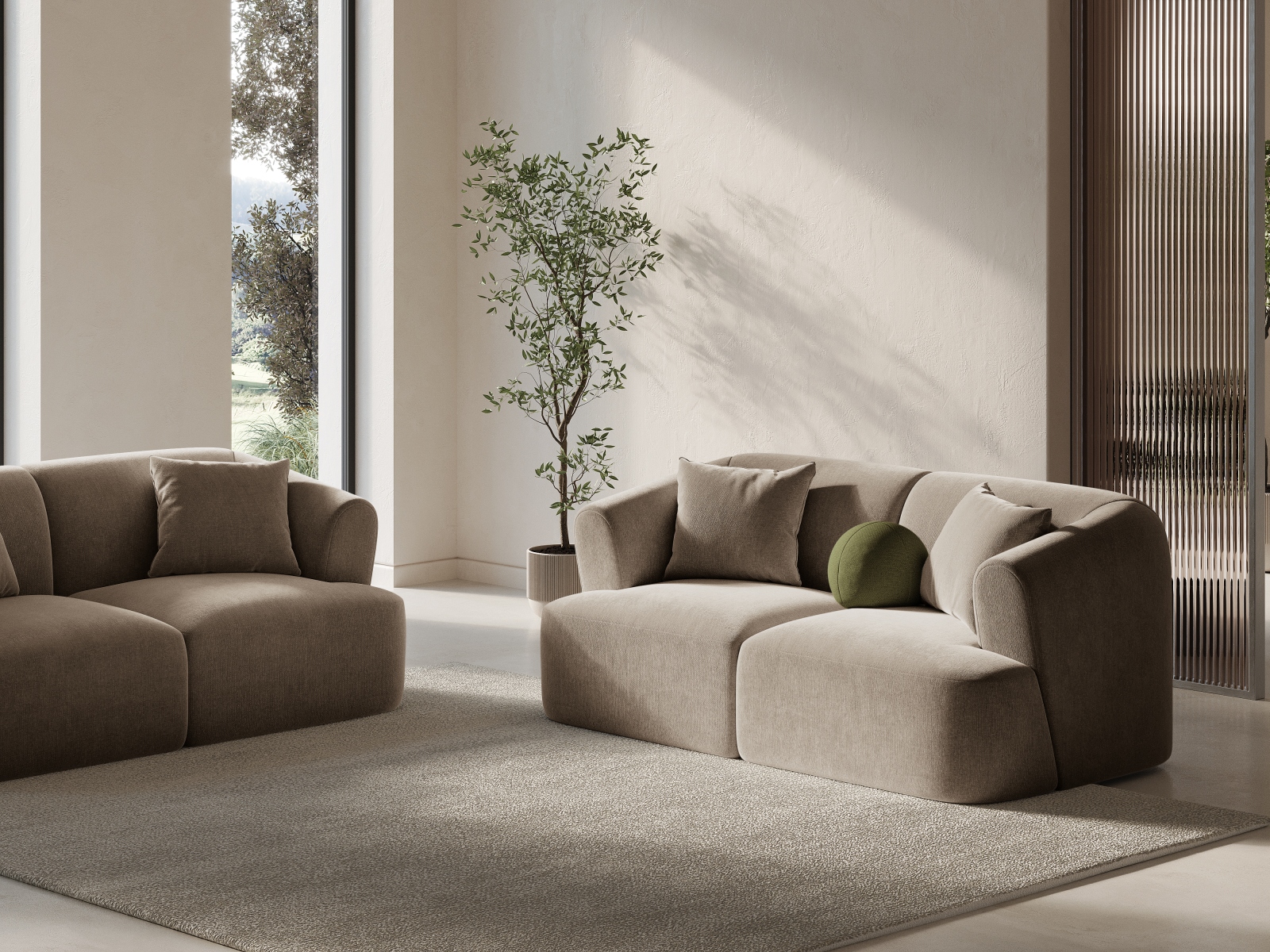 Cosmopolitan Design Sofa Campi 2-Sitzer Samt Vogue Dunkelbeige