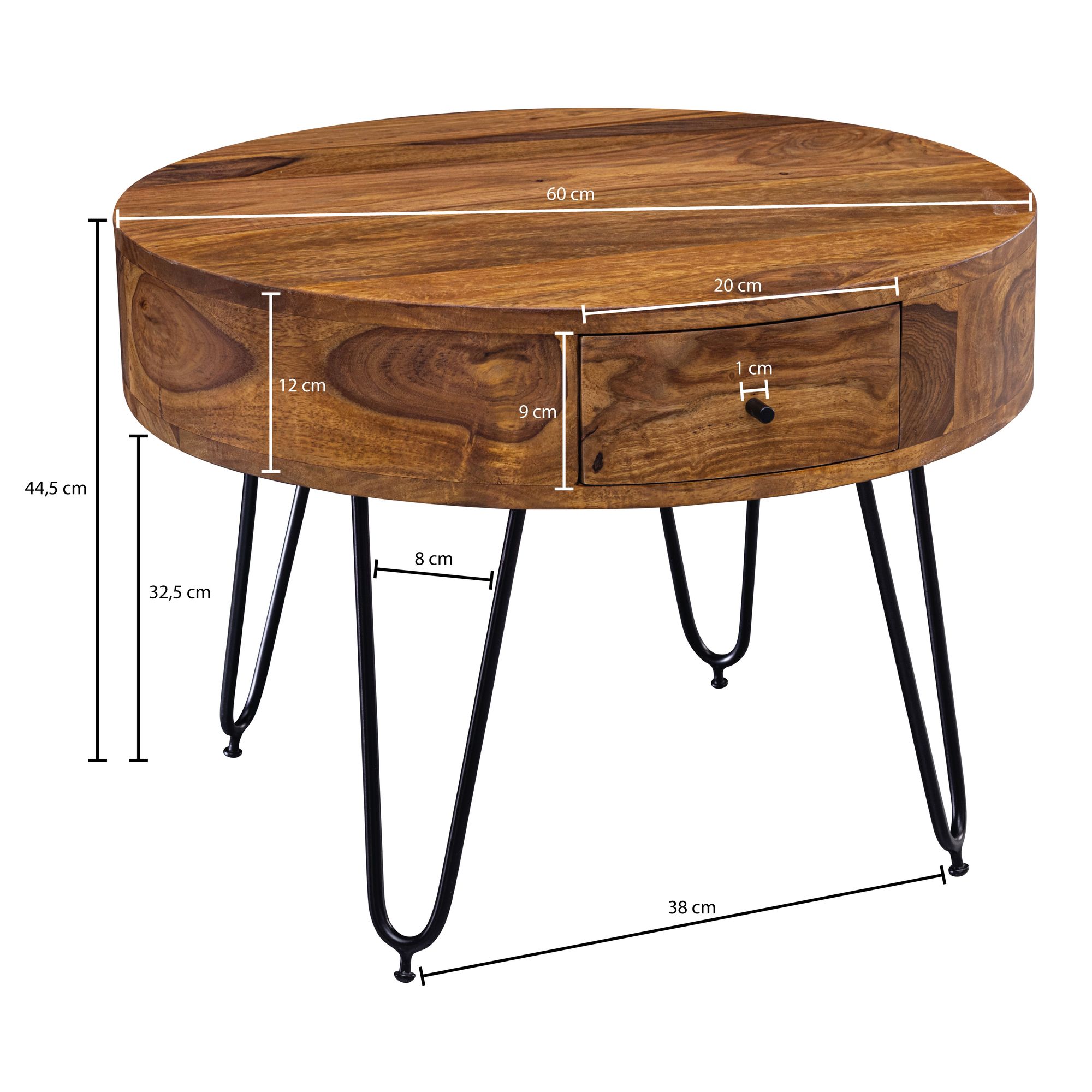 Couchtisch Millinge Massivholz Dunkelbraun Ø 60 cm