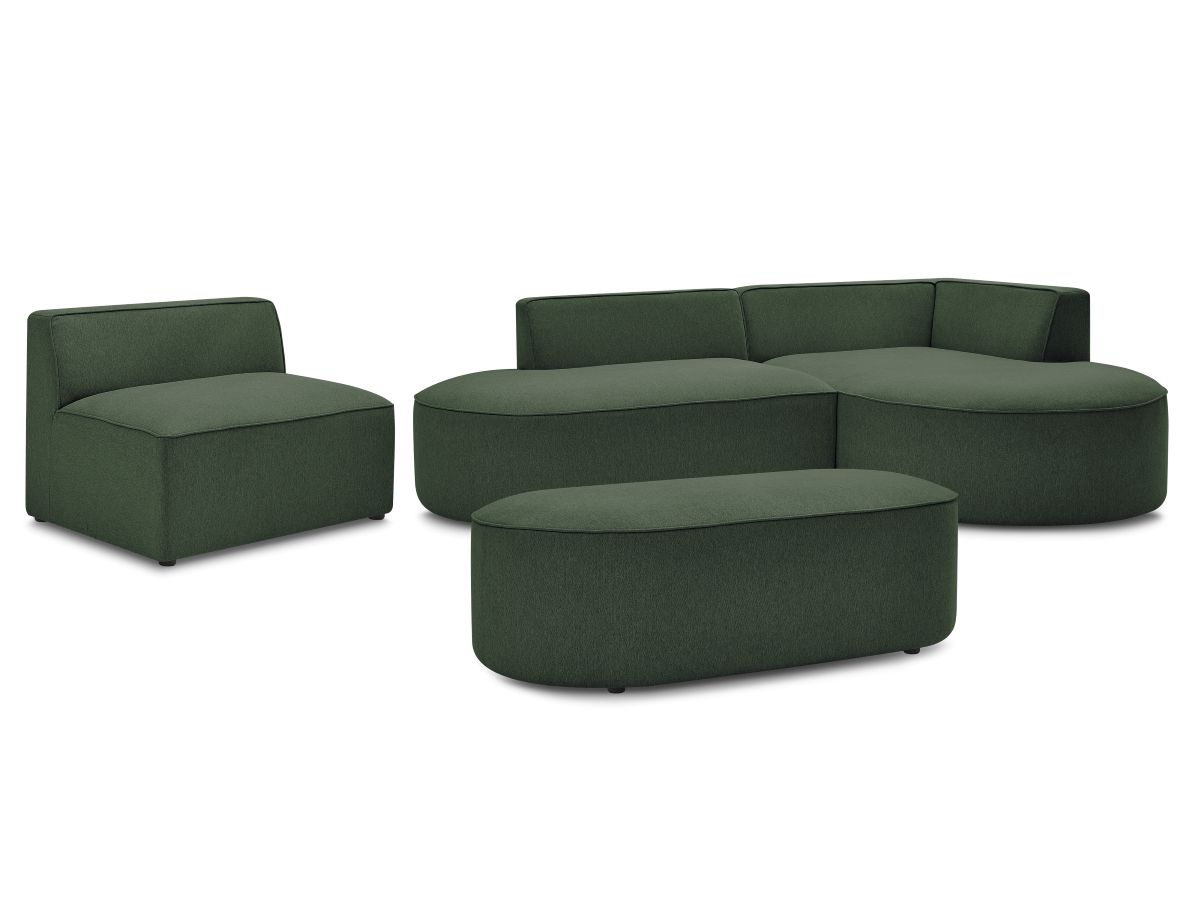 Bobochic Rousseau Ecksofa mit Sofamodul und Pouf Melange-Stoff Grün Ecke rechts