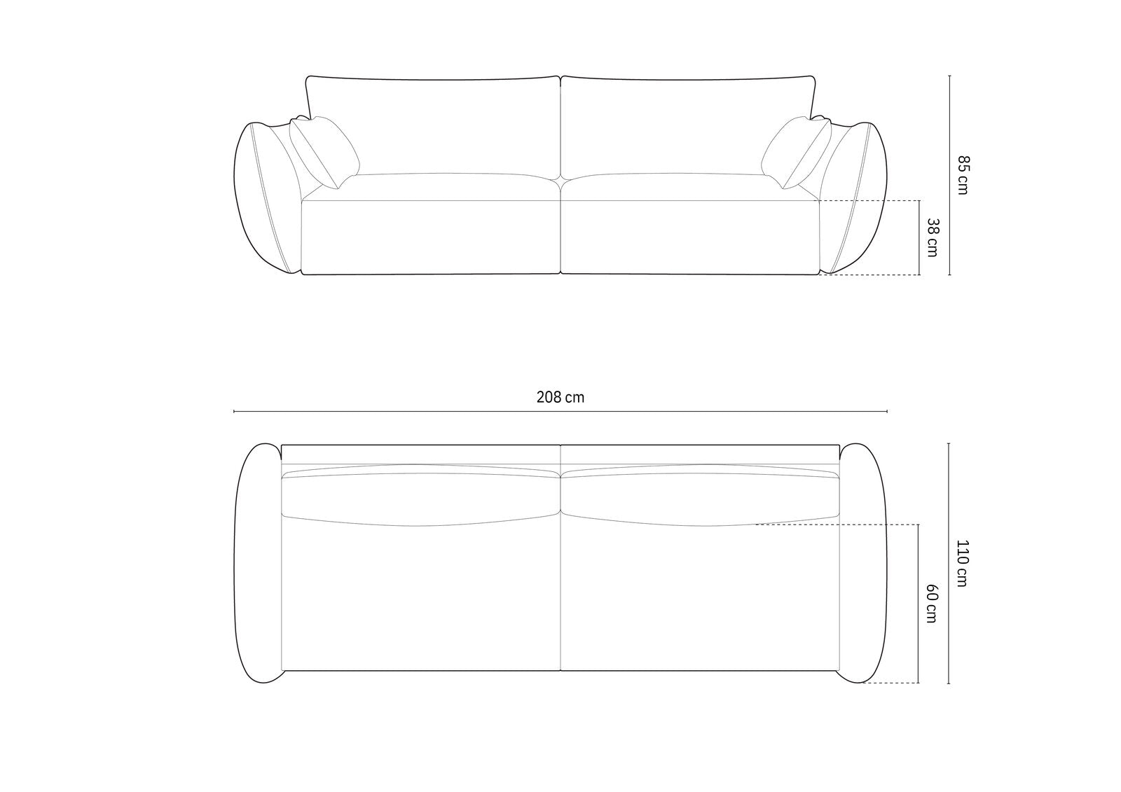 Micadoni Sofa Kaelle 3-Sitzer Samt Bluvel Schwarz