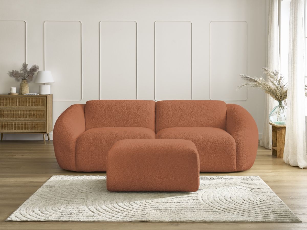 Bobochic Tina Sofa 4-Sitzer mit Pouf Bouclé-Stoff Orange