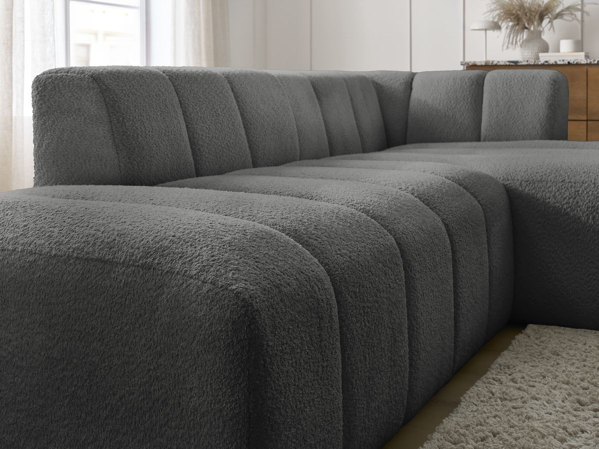 Bobochic Annecy Ecksofa Bouclé-Stoff Dunkelgrau Ecke rechts