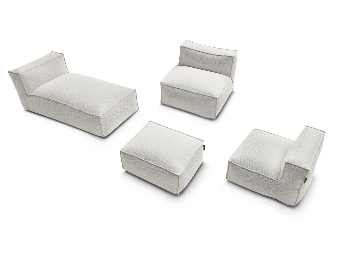 Bobochic Biarritz Gartensofa 4-Sitzer mit Pouf 252 × 168 cm Melange-Stoff Beige