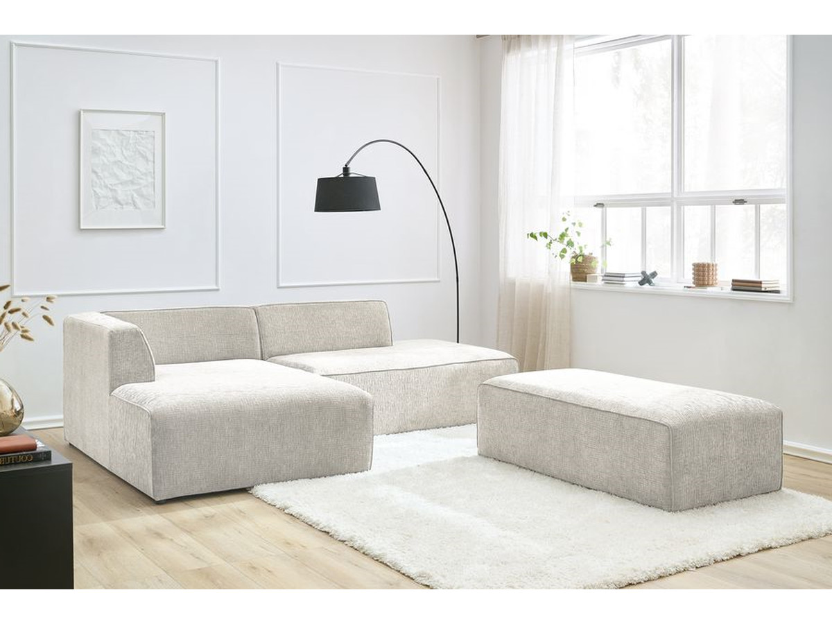 Bobochic Megeve Ecksofa mit Schlaffunktion und Pouf Strukturstoff Beige Ecke links