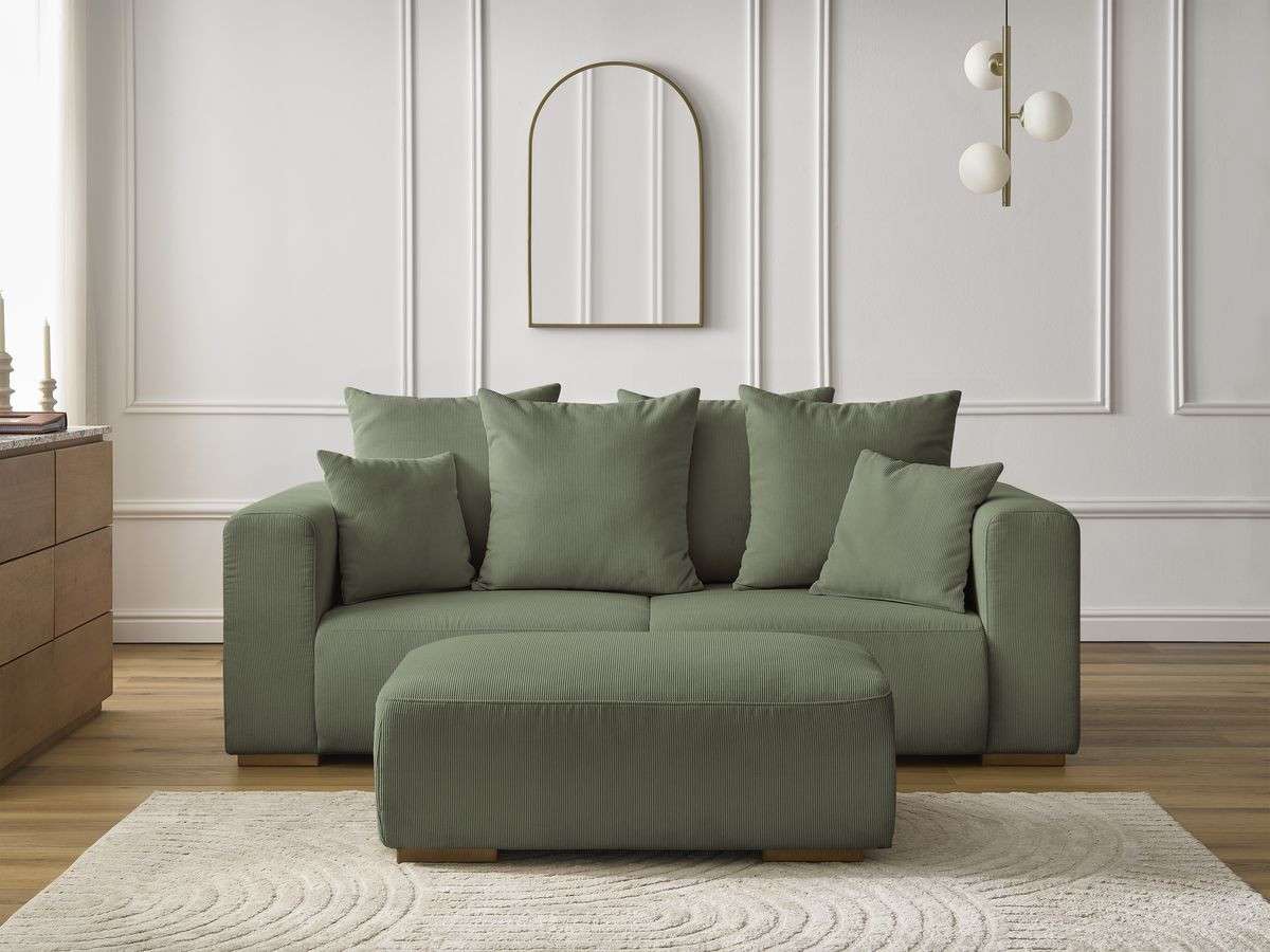 Bobochic Sidonie Sofa 3-Sitzer mit Pouf Cordsamt Grün