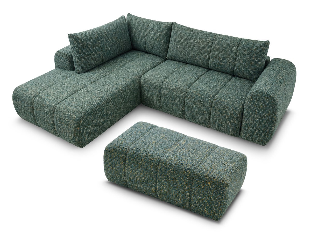 Bobochic Nesty Ecksofa in L-Form, 256 cm, mit Pouf Melange-Stoff Dunkelgrün Ecke links