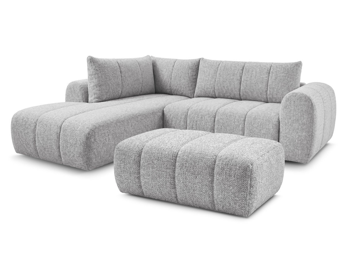 Bobochic Nesty Ecksofa in L-Form, 256 cm, mit Pouf Melange-Stoff Hellgrau Ecke links