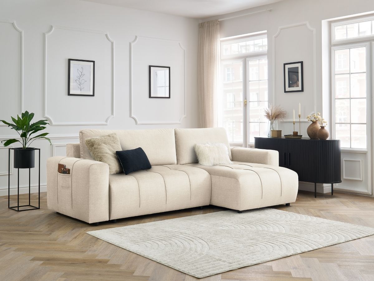 Bobochic Arsene Ecksofa mit Schlaffunktion und Bettkasten 288 × 148 cm Samt Beige