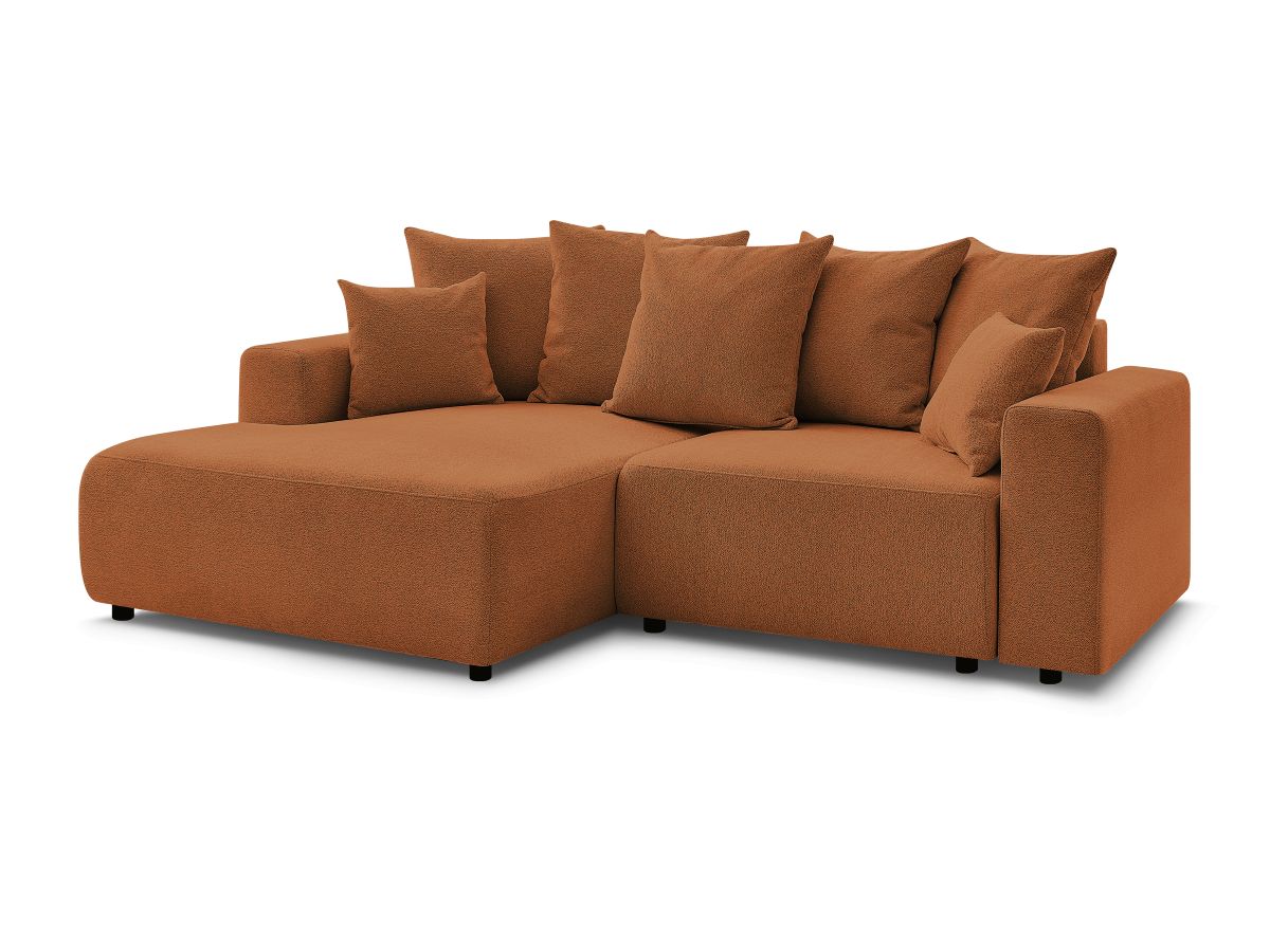 Bobochic Atilla Ecksofa mit Schlaffunktion und Bettkasten Melange-Stoff Orange Ecke links
