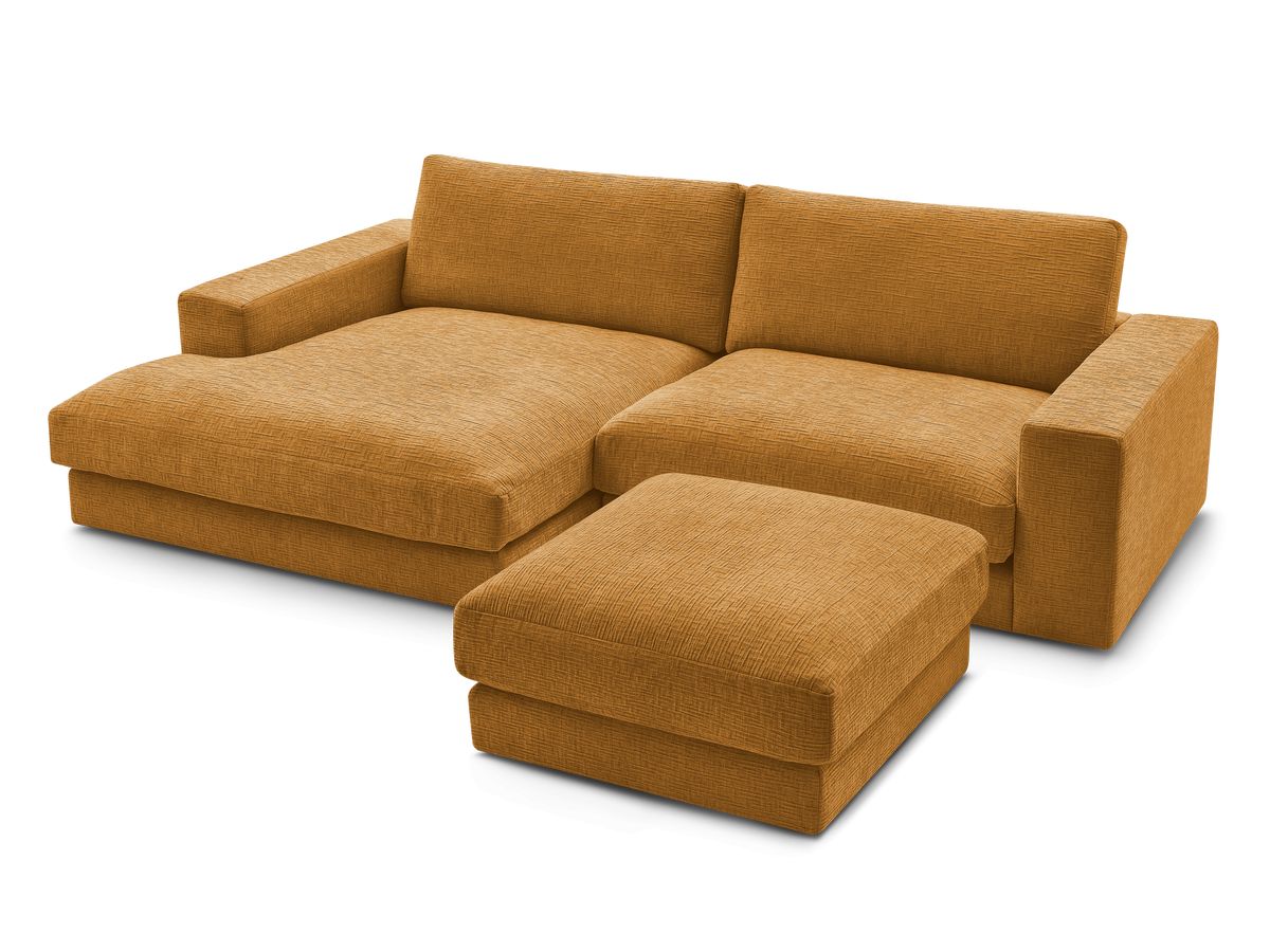 Bobochic Leonard Ecksofa mit Pouf 274 × 159 cm Strukturstoff Gelb Ecke links