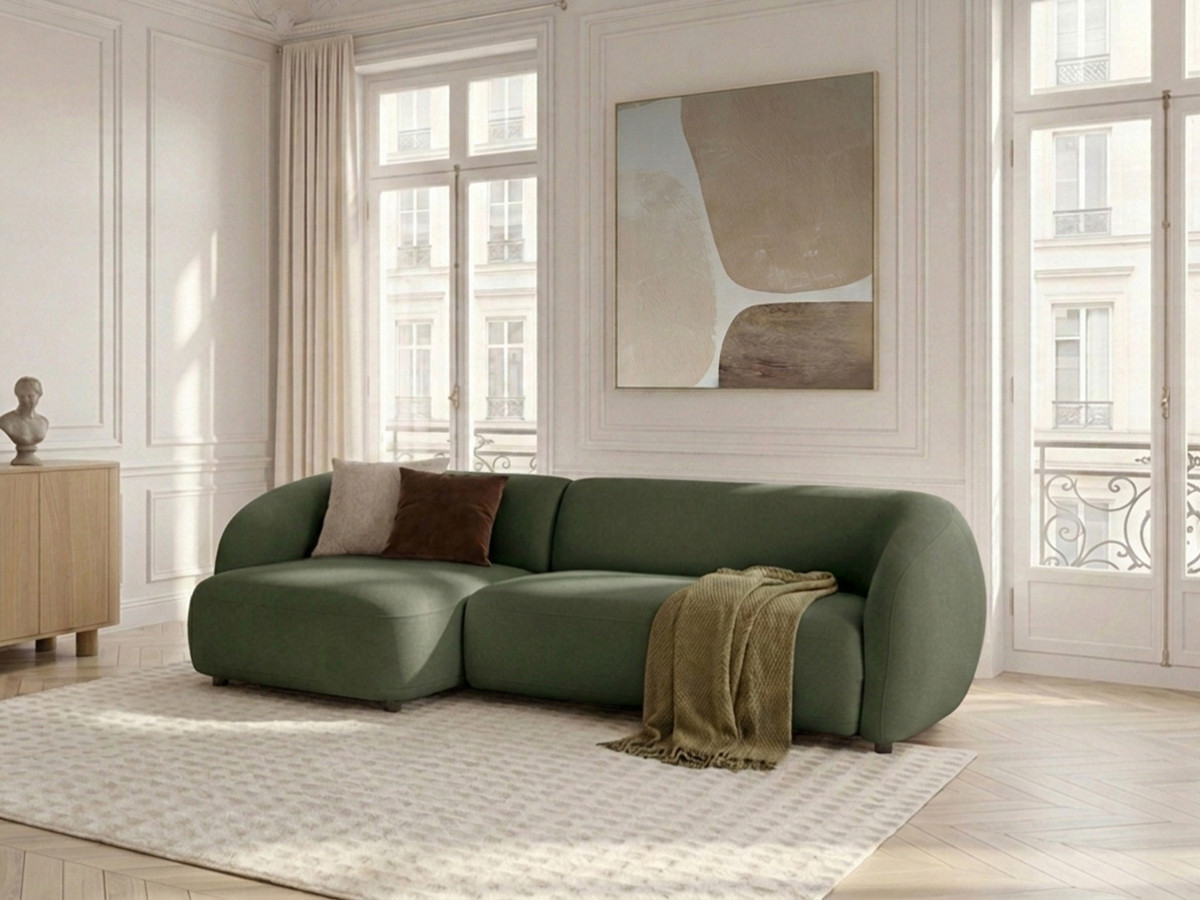 Bobochic Halo Ecksofa mit Schlaffunktion Stoff Grün Ecke links