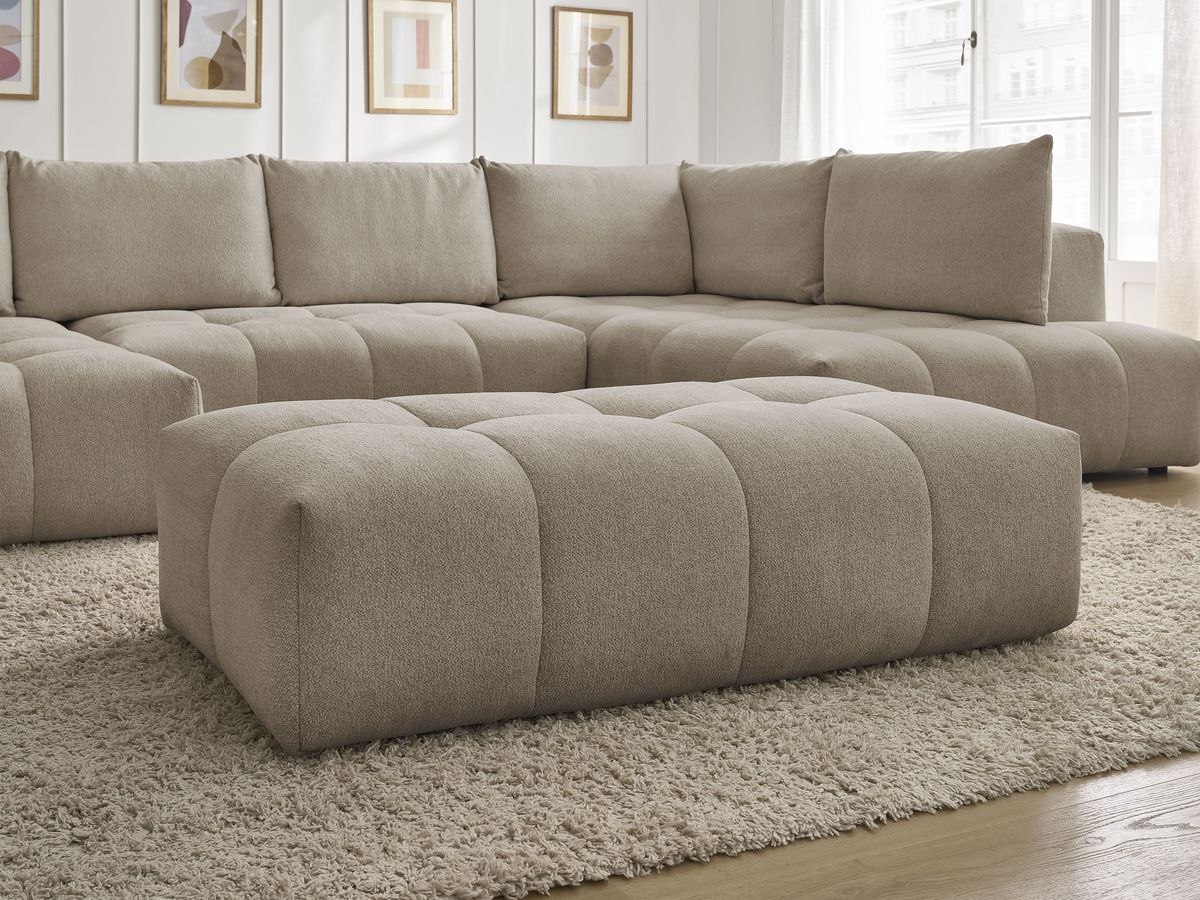 Bobochic Everest Wohnlandschaft mit Pouf, 6 Kissen Melange-Stoff Taupe Ecke links