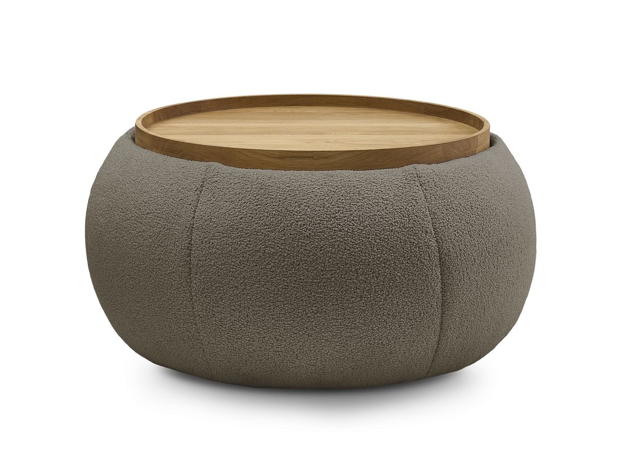 Bobochic Hayden Pouf mit Tablett, rund Bouclé-Stoff Braun, 77 cm