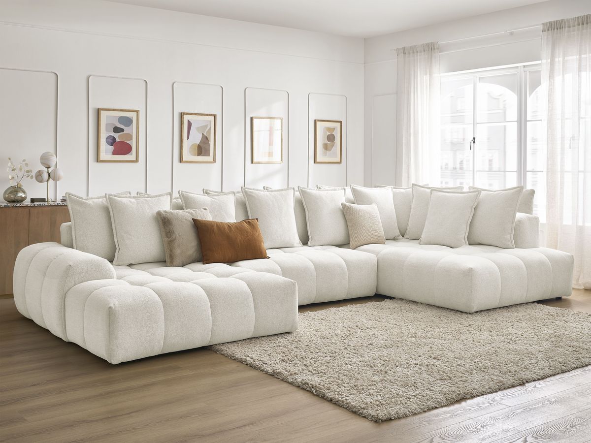 Bobochic Everest Wohnlandschaft, 14 Kissen Melange-Stoff Weiß Ecke links