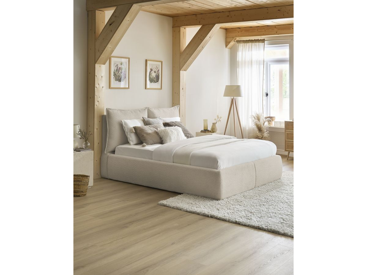 Bobochic Garance Polsterbett mit Bettkasten Bouclé-Stoff Beige, Liegefläche 160 × 200 cm