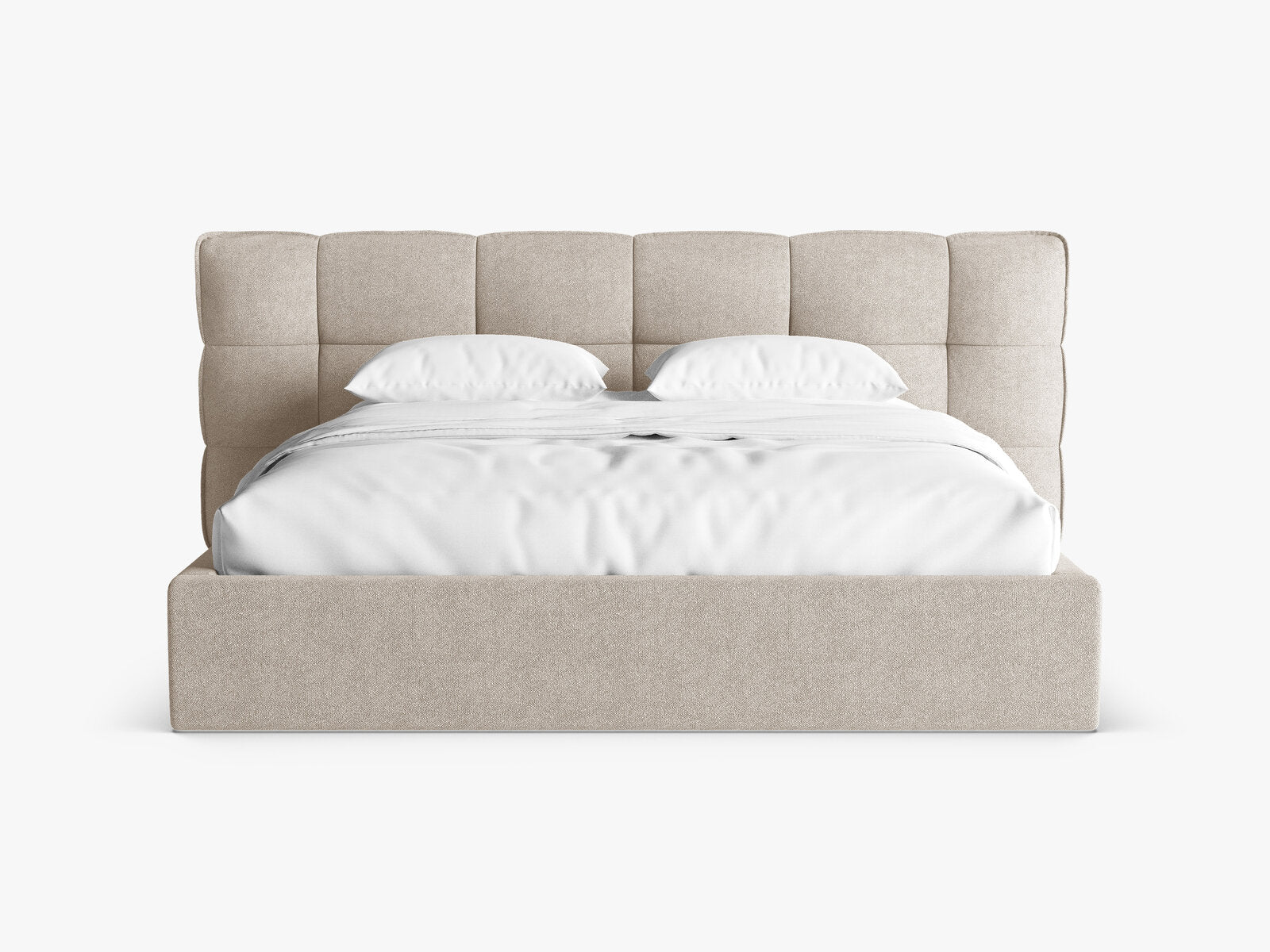 Micadoni Stauraumbett mit Kopfteil Eric Boucle Sicuro Dunkelbeige 140x200