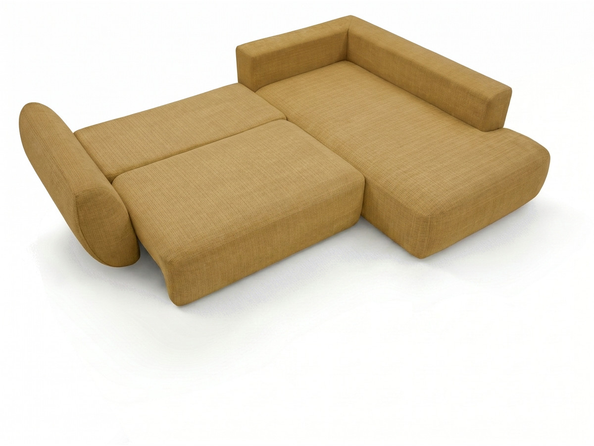 Bobochic Denise Ecksofa mit Schlaffunktion und Bettkasten 256 × 197 cm Strukturstoff Gelb Ecke rechts