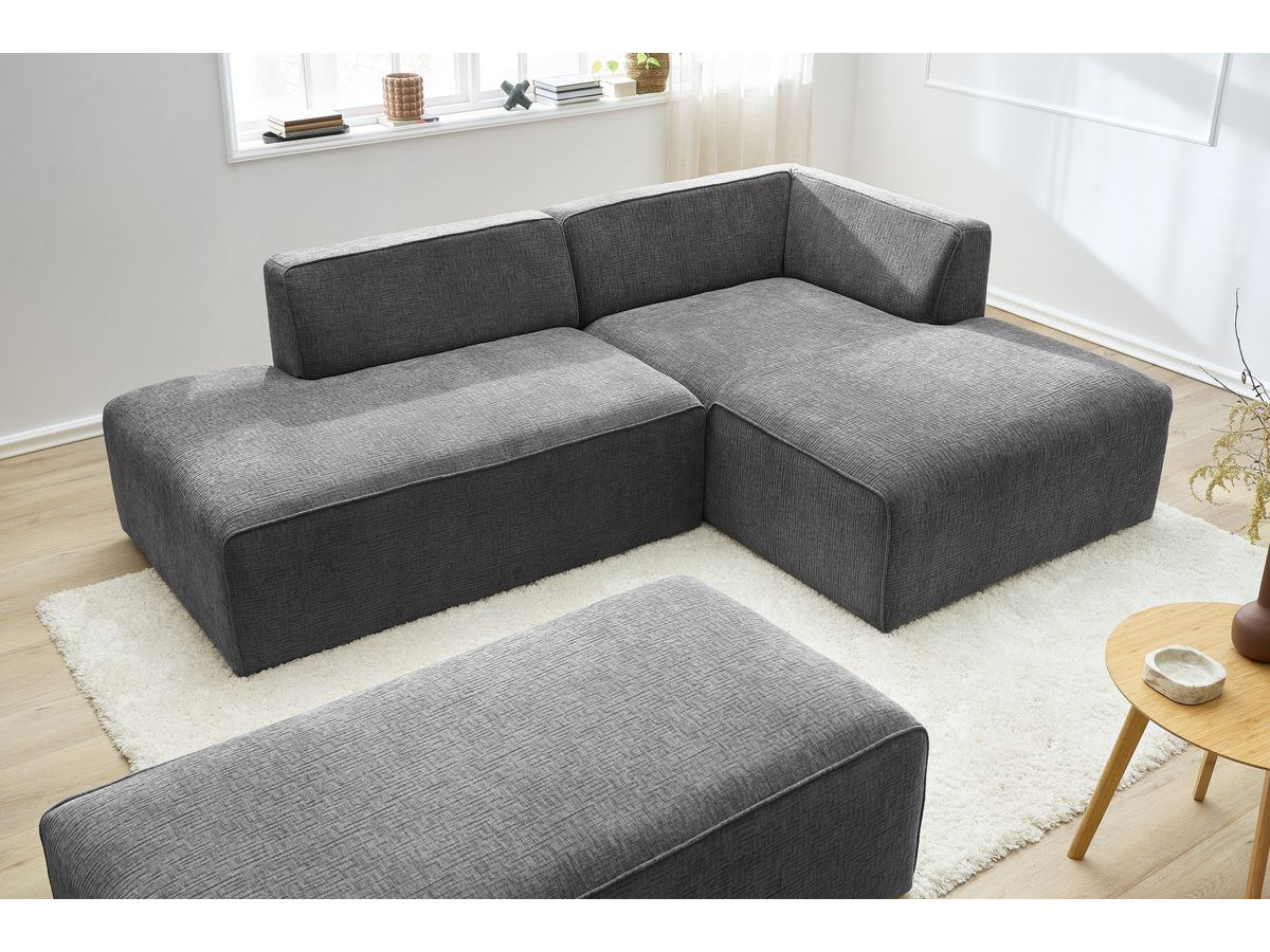 Bobochic Megeve Ecksofa mit Schlaffunktion und Pouf Strukturstoff Dunkelgrau Ecke rechts