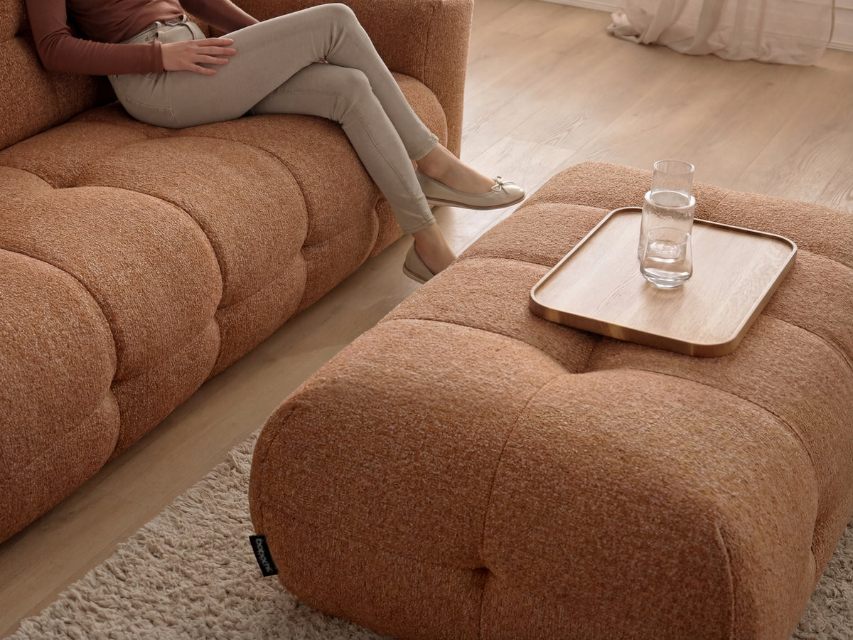 Bobochic Laura Ecksofa mit großem Pouf Melange-Stoff Orange Ecke links