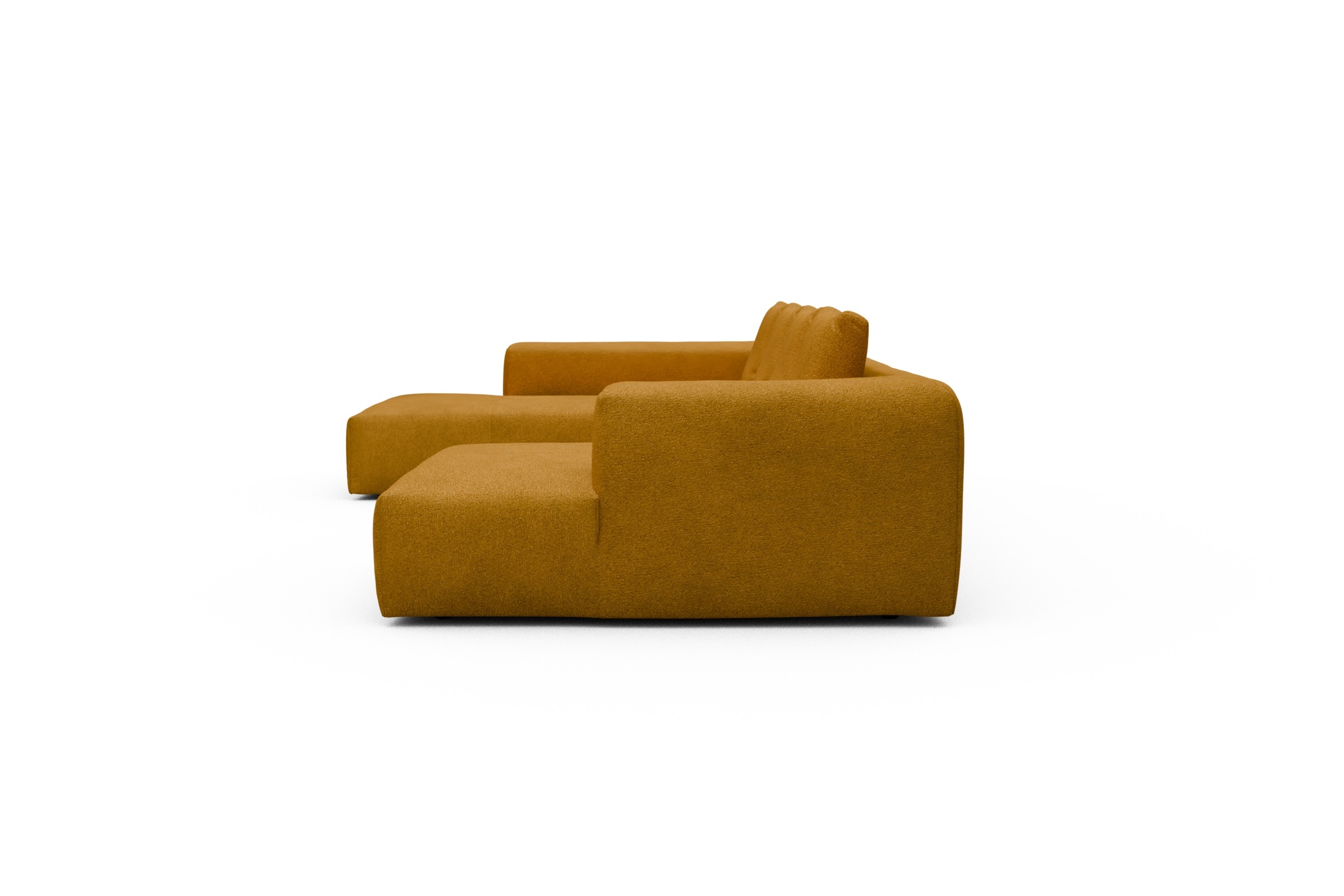 Wohnlandschaft Fred Relax-Ecke links mit 2-Sitzer und Chaiselongue rechts Boucle Skandi 536-Ochre