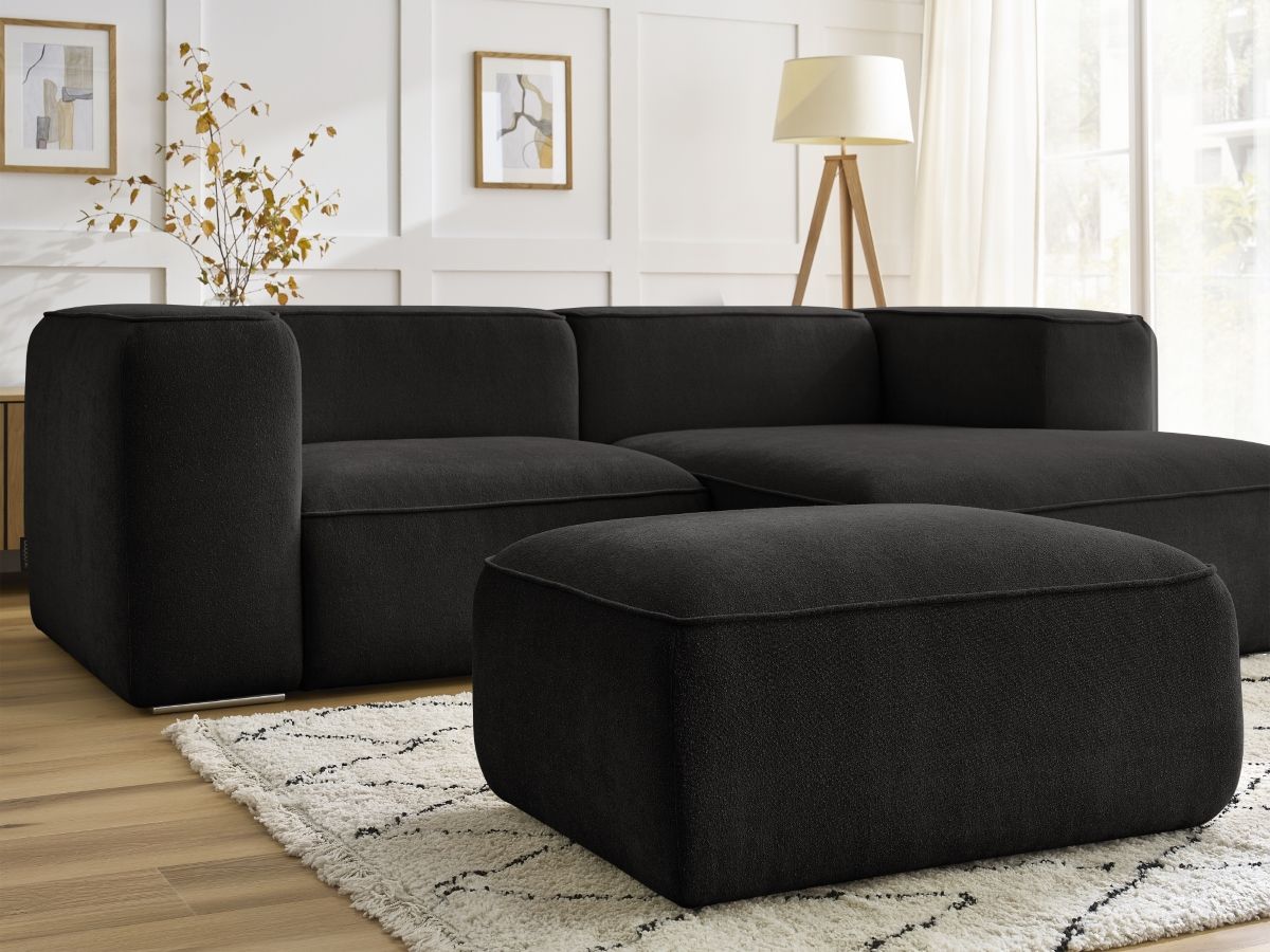 Bobochic Zephyr Ecksofa mit Pouf 260 × 165 cm Strukturstoff Schwarz Ecke rechts