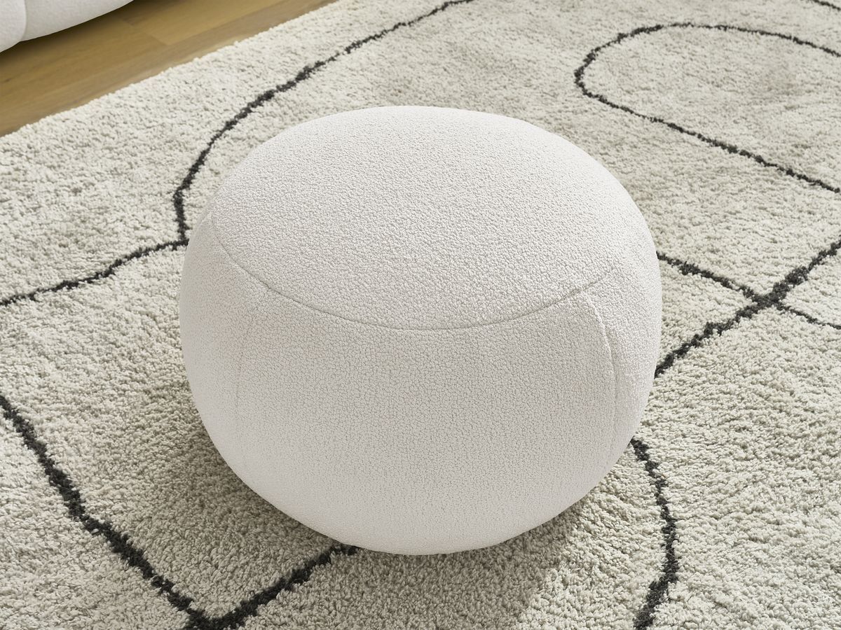 Bobochic Hayden Sofa 3-Sitzer mit Pouf 226 × 107 cm Bouclé-Stoff Weiß