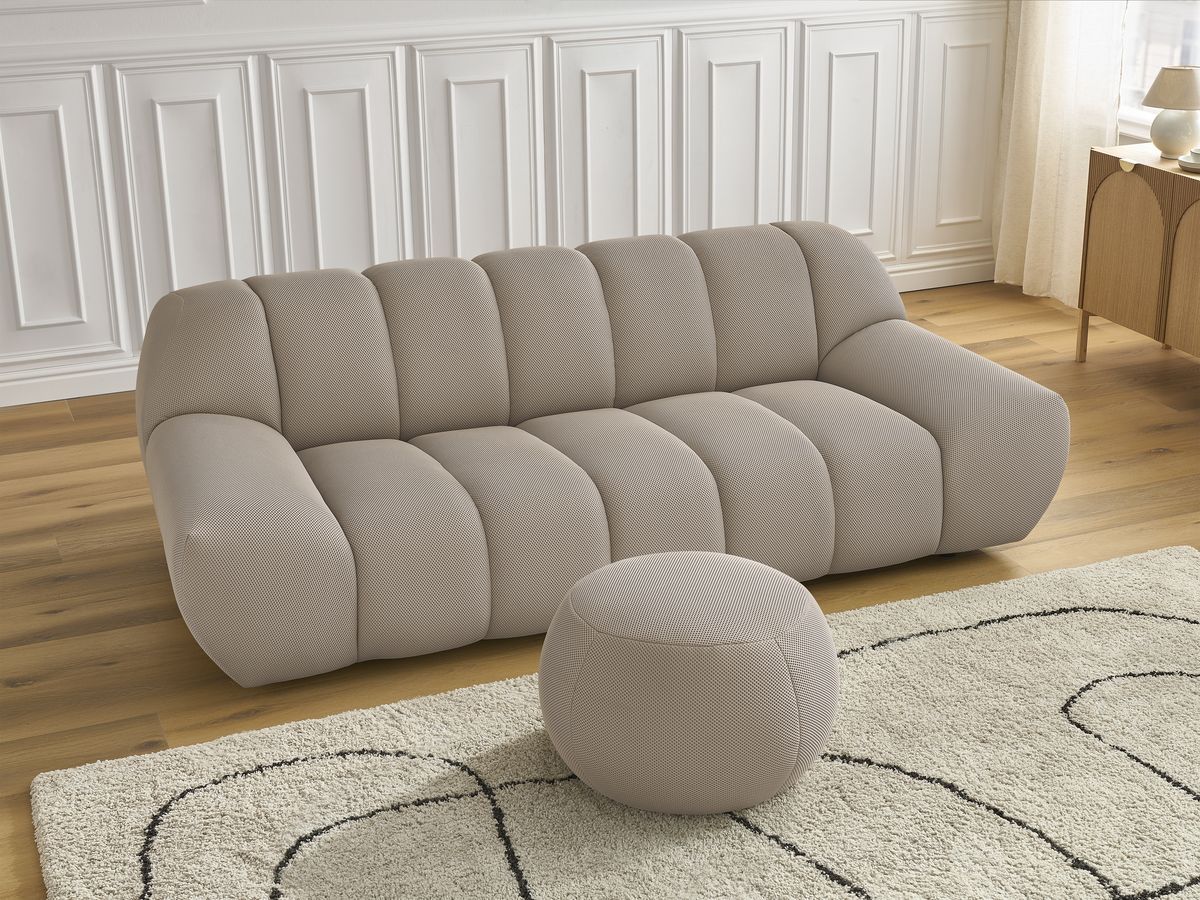 Bobochic Hayden Sofa 2-Sitzer mit Pouf 226 × 107 cm Mesh-Stoff Taupe