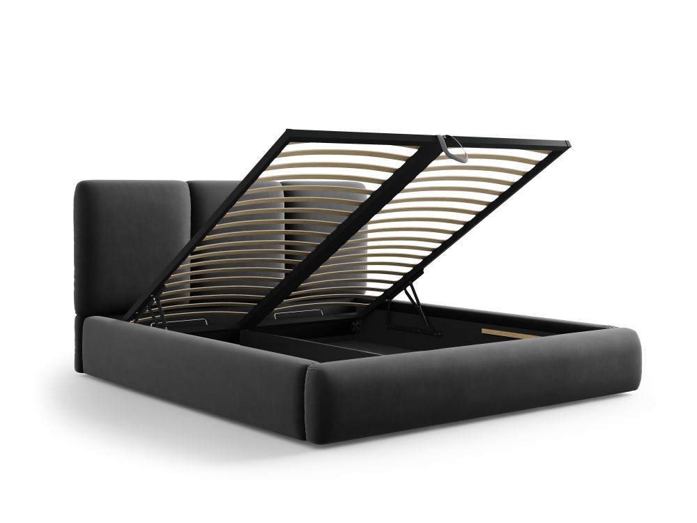 Cosmopolitan Design Stauraumbett mit Kopfteil Nicolas 140x200 Samt Riviera Dunkelgrau Melange