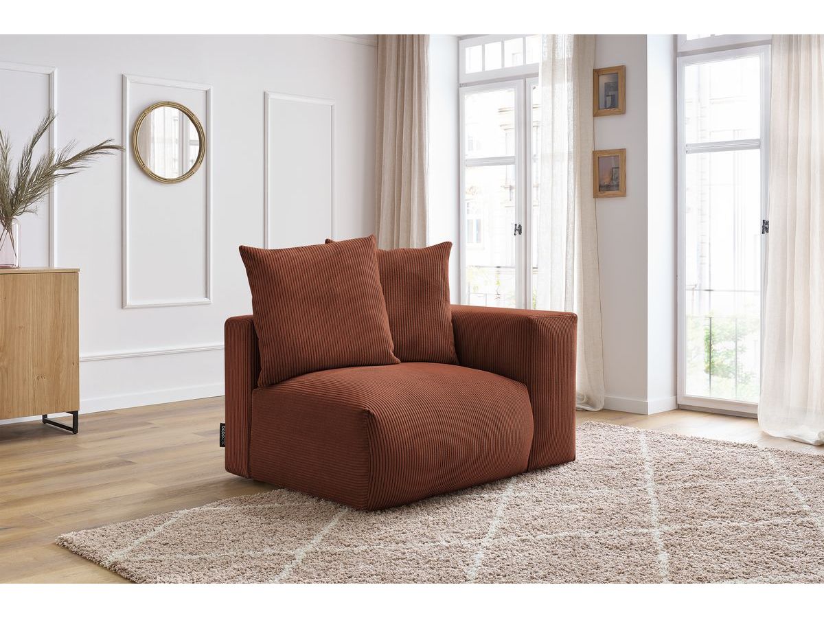 Bobochic Voltaire Sofamodul 1-Sitzer 130 × 100 cm Cordsamt Orange Ecke rechts