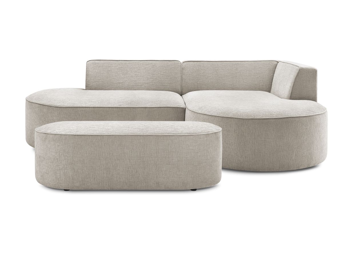 Bobochic Rousseau Ecksofa mit Pouf Strukturstoff Beige Ecke rechts