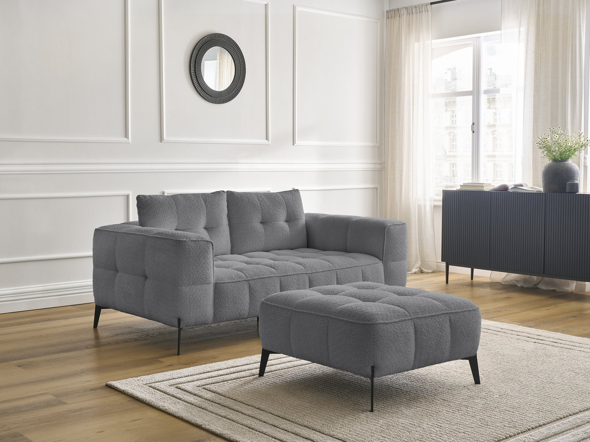 Bobochic Anis Sofa 2-Sitzer mit Pouf Bouclé-Stoff Dunkelgrau