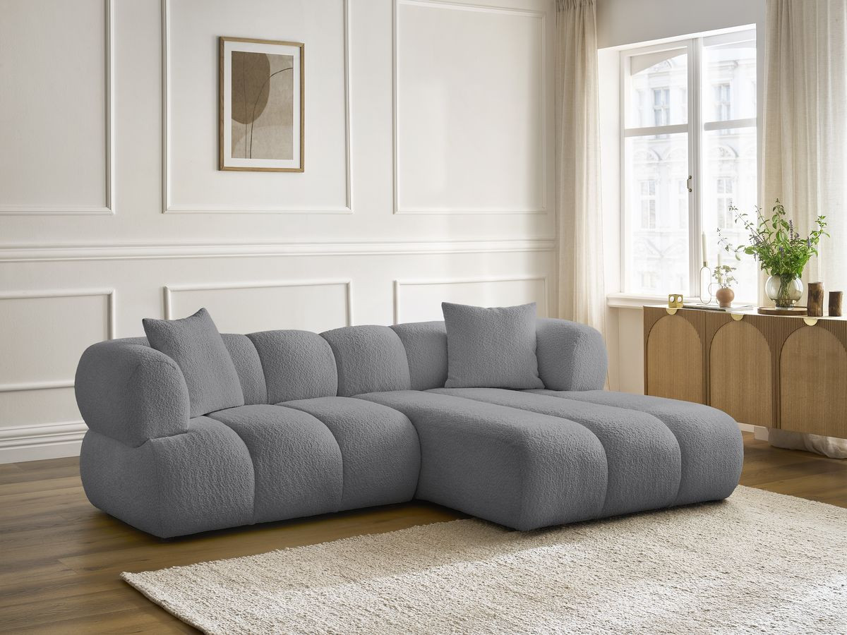 Bobochic Pamira Ecksofa Bouclé-Stoff Dunkelgrau Ecke rechts