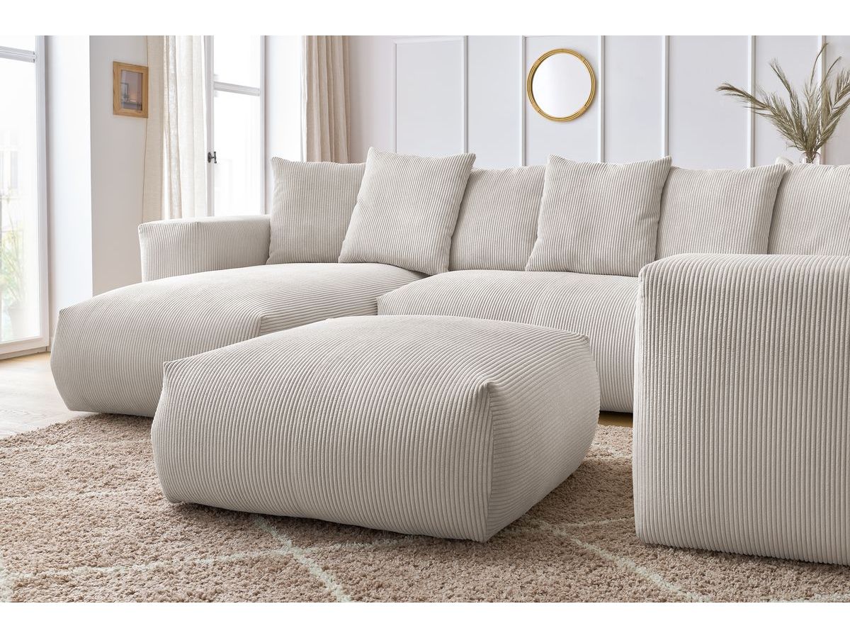 Bobochic Voltaire Wohnlandschaft mit Pouf 356 × 214 cm Cordsamt Beige Ecke links