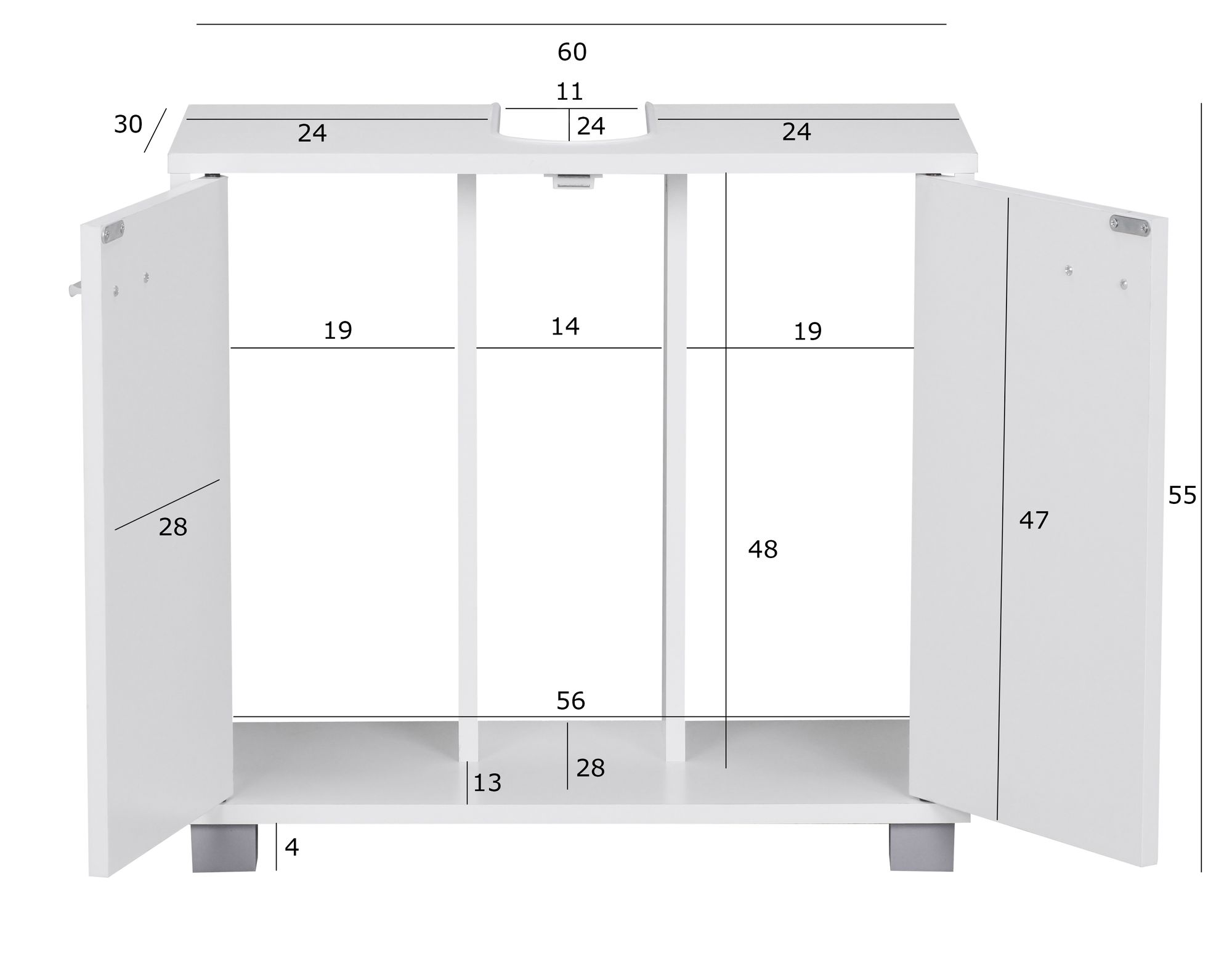 Waschbeckenschrank Glomfjord Weiß 60 × 30 × 55 cm