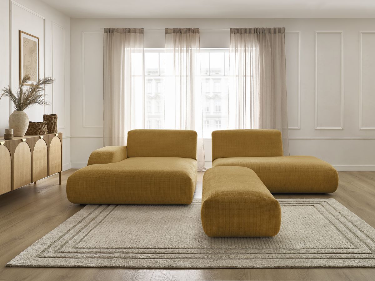 Bobochic Sirius Ecksofa mit Pouf 300 × 170 cm Strukturstoff Gelb Ecke links