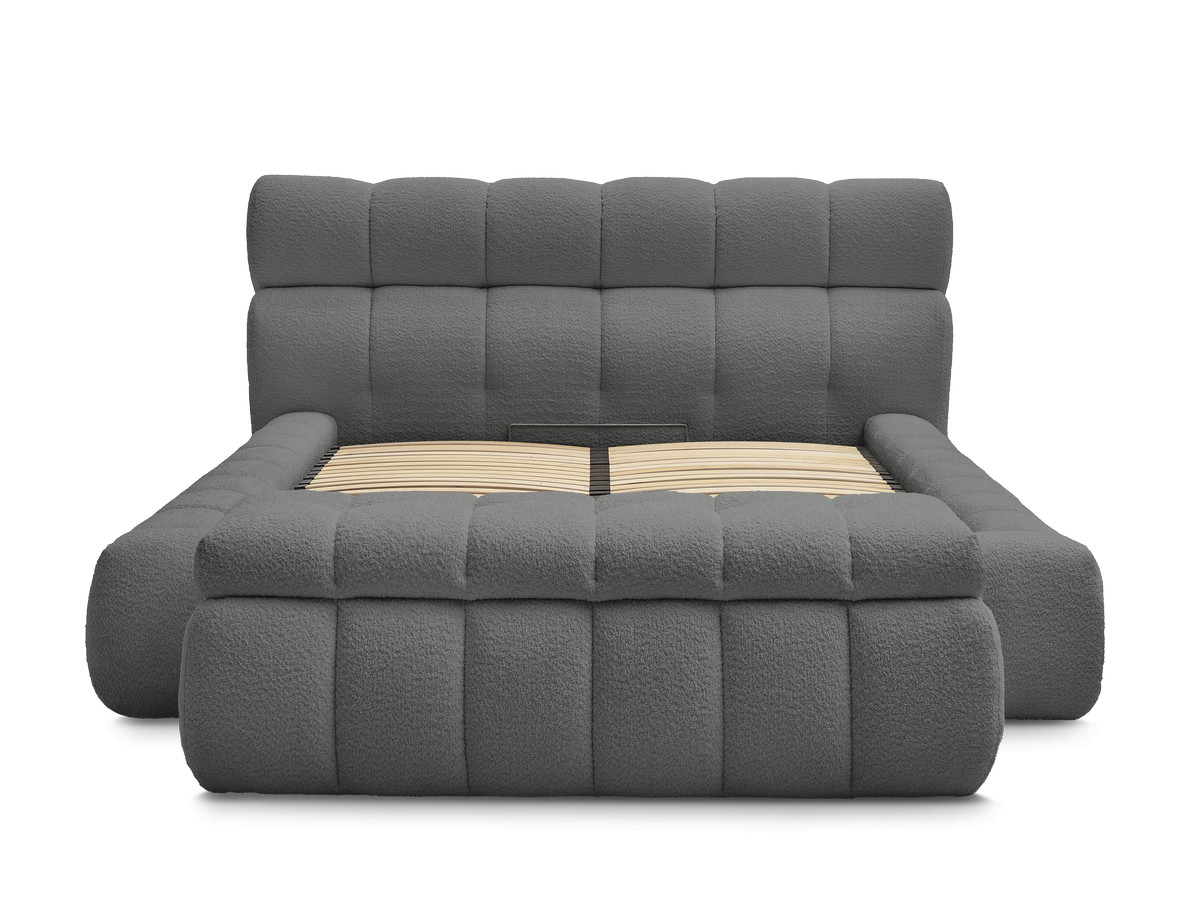 Bobochic Mont-blanc Polsterbett mit Bettkasten mit Bettbank Bouclé-Stoff Dunkelgrau, Liegefläche 140 × 190 cm
