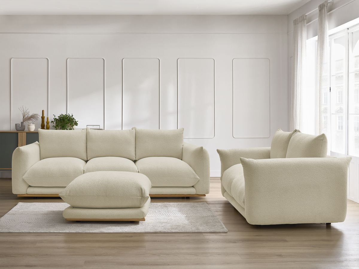 Bobochic Ernest Sofa 5-Sitzer mit Pouf Bouclé-Stoff Beige