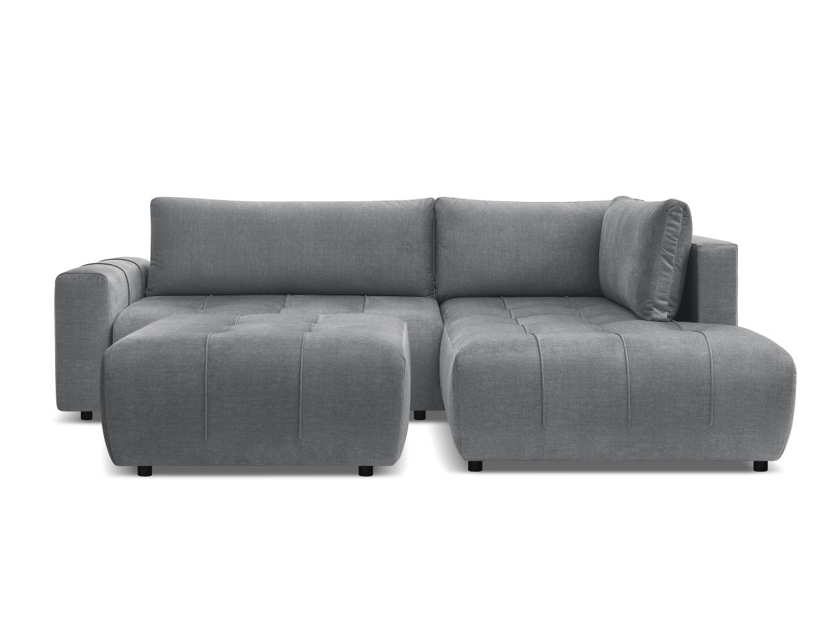 Bobochic Arsene Ecksofa mit Schlaffunktion und Bettkasten und Pouf 277 × 200 cm Samt Dunkelgrau Ecke rechts