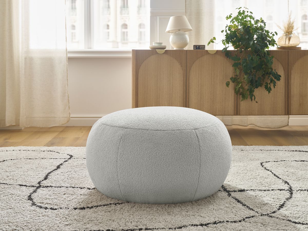 Bobochic Hayden Pouf, rund Bouclé-Stoff Hellgrau, 76 cm