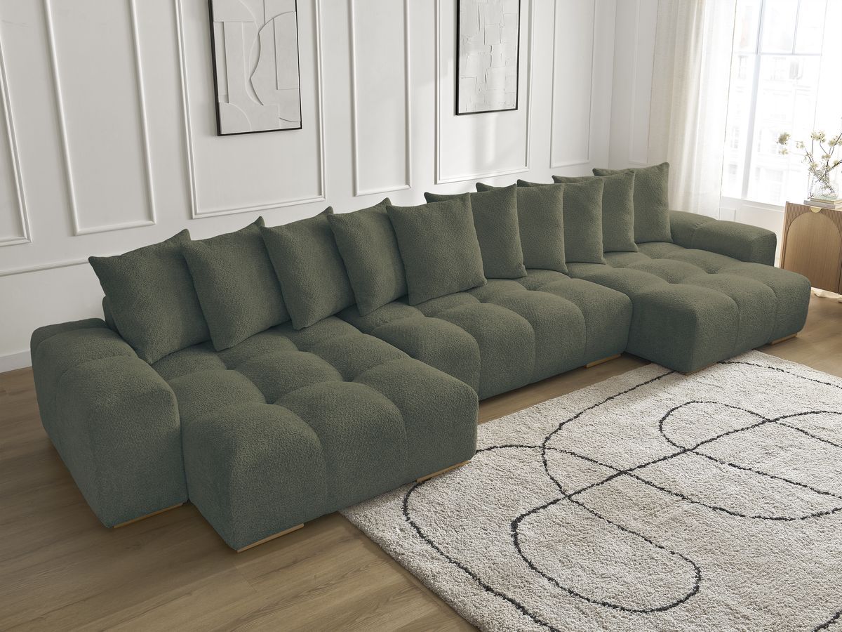 Bobochic Anakin Wohnlandschaft, 10 Kissen Bouclé-Stoff Grün