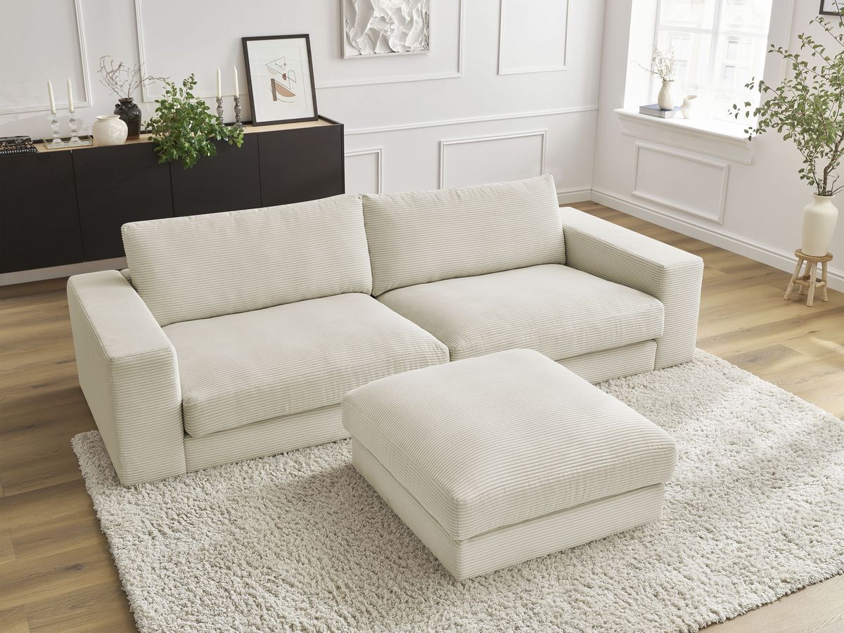 Bobochic Leonard Sofa 4-Sitzer mit Pouf 234 × 109 cm Cordsamt Beige